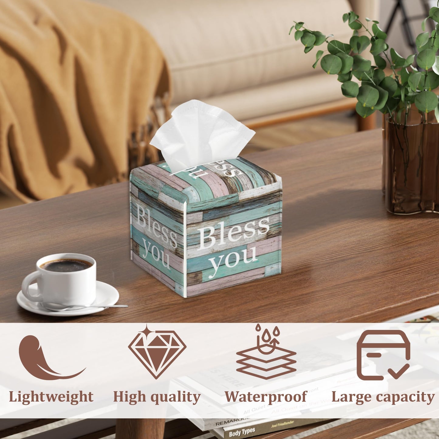 Bless You Tissue Box Cover 2Pcs PU Leather Tissue Box Holder for Home, Square Tissue Holder for Harvest Autumn Season Halloween Thanksgiving Gift