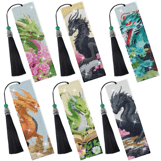 Sitsink Dragon Art Kits - 6 Pc Diamond Bookmarks with Tassels, Fantasy Creature Dragon Painting Kits for Adults