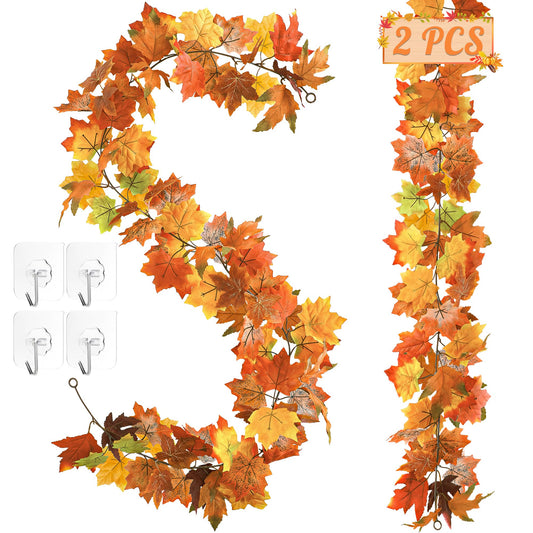 Helimoto 11.8FT Fall Garland 2 Pack for Mantle, Home & Indoor Decorations, Thanksgiving Decor, Autumn Garland for Outdoor Display Orange