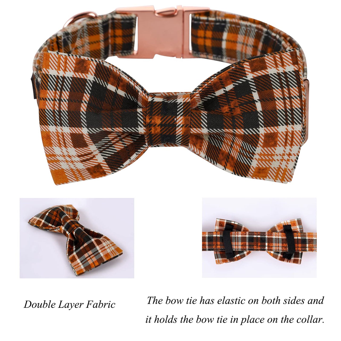 Lionet Paws Halloween Dog Collar with Bowtie - Cute Cotton Adjustable Fall Bowtie Dog Collar with Metal Buckle for Small Medium Large Dog Girl Boy Gift, XS, Neck 8-12in