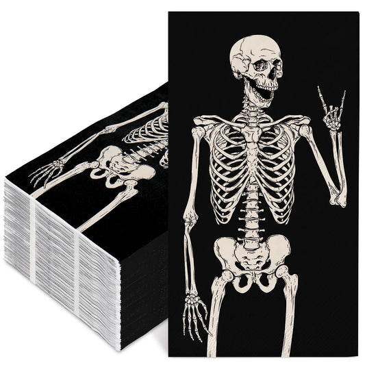 80Pcs Halloween Guest Napkin Black Skeleton Disposable Paper Napkins Dinner Hand Napkins for Home Party Supplies Table Decor
