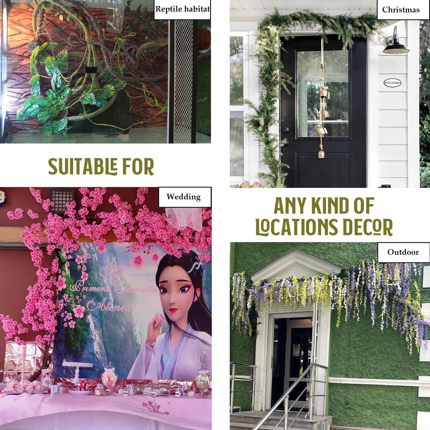 CONGZHANHH 118 inch Big Artificial Green Tree Branches Ivy Grapevine Garland Fake Tree Trunk Wall Door Hanging Plants Twigs Moss for Garden Home Wedding Outdoor Jungle Leaves Room Decoration