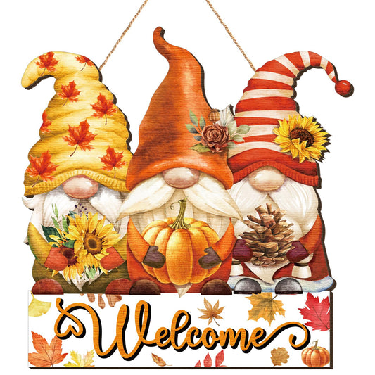 Boao Fall Welcome Sign Gnome Hanging Door Decor Fall Wooden Sign Autumn Door Decorations Pumpkin Maple Leaves Hanger for Outdoor Farmhouse Porch