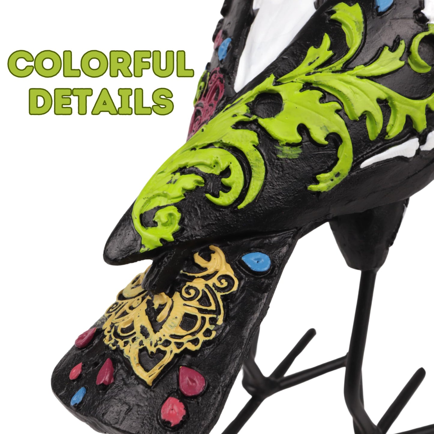 Needzo Dia De Los Muertos Sugar Skull Bird, Multicolor Ofrenda Altar Decoration, Day of the Dead Halloween Figurine, 4.75 Inches