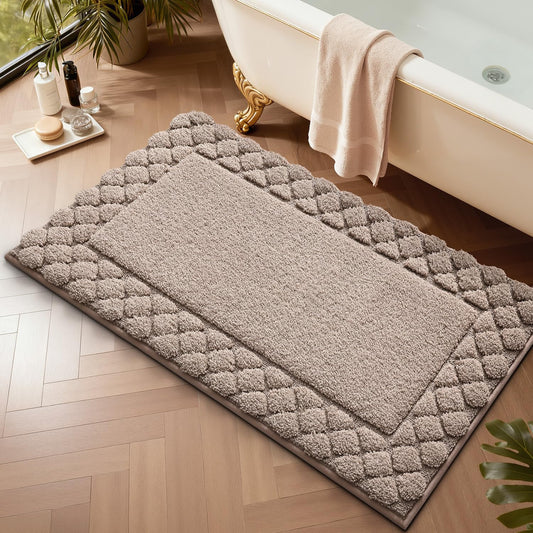 LUMI Bathroom Rugs, Ultra Soft Absorbent Bath Mat for Shower, Non Slip Washable Bath Rugs with Rubber Backing, Microfiber Plush Quick Dry Floor Mat for Bathtub, Floor, Brown, 24x36