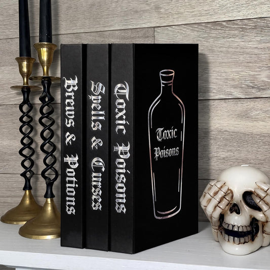 Sabary 3 Pcs Halloween Decorative Book Vintage Gothic Fake Faux Books Decor with Hidden Storage for Shelves Mantels Magic Halloween Book Boxes Decorative for Photo Keepsake Gothic Jewelry Storage Box