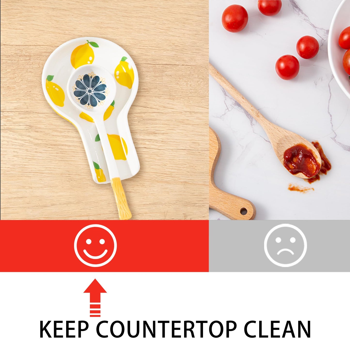 YumiPLUS Porcelain Fruit Spoon Rest, Ceramic Utensil Rest for Stove & Countertop, Cute Spoon Holder, Ideal Gift for Housewarming, Mother's Day and Valentine’s Day (lemon)