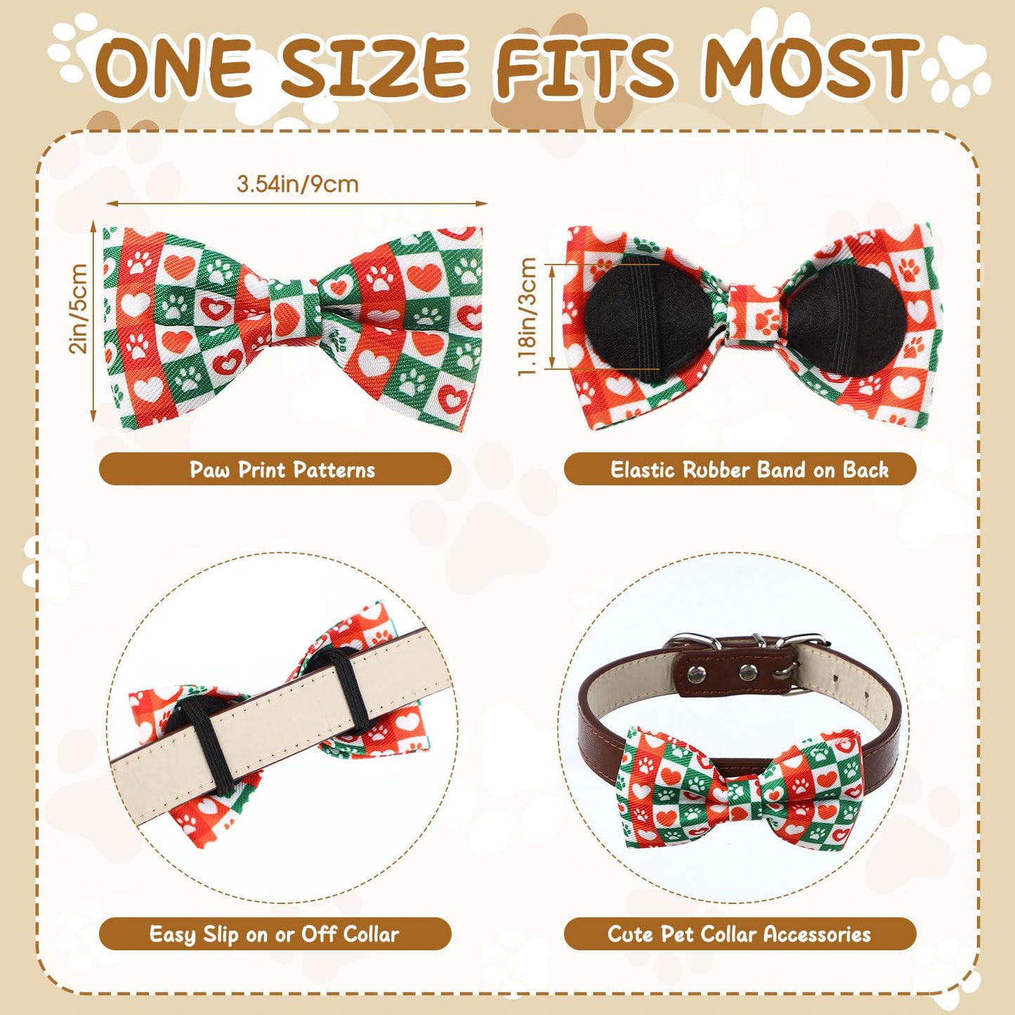 Cosblank 60 Pcs Paw Bone Print Dog Collar Bow Ties Bulk Dog Grooming Supplies Bowtie Accessories Puppy Bows Detachable Collar Charms for Small Medium Large Cat Pet Costume