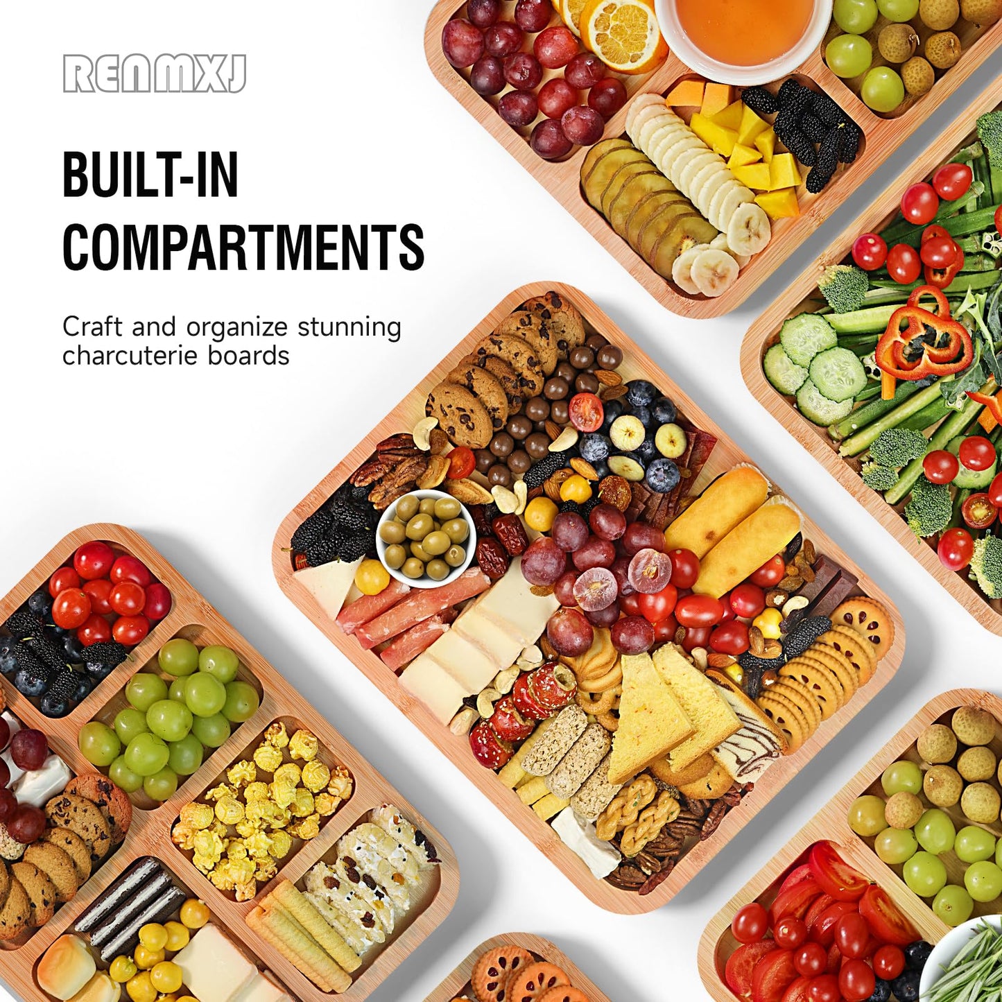 Renmxj Portable Charcuterie Boards with Lid, Cheese, Veggie & Snack Tray