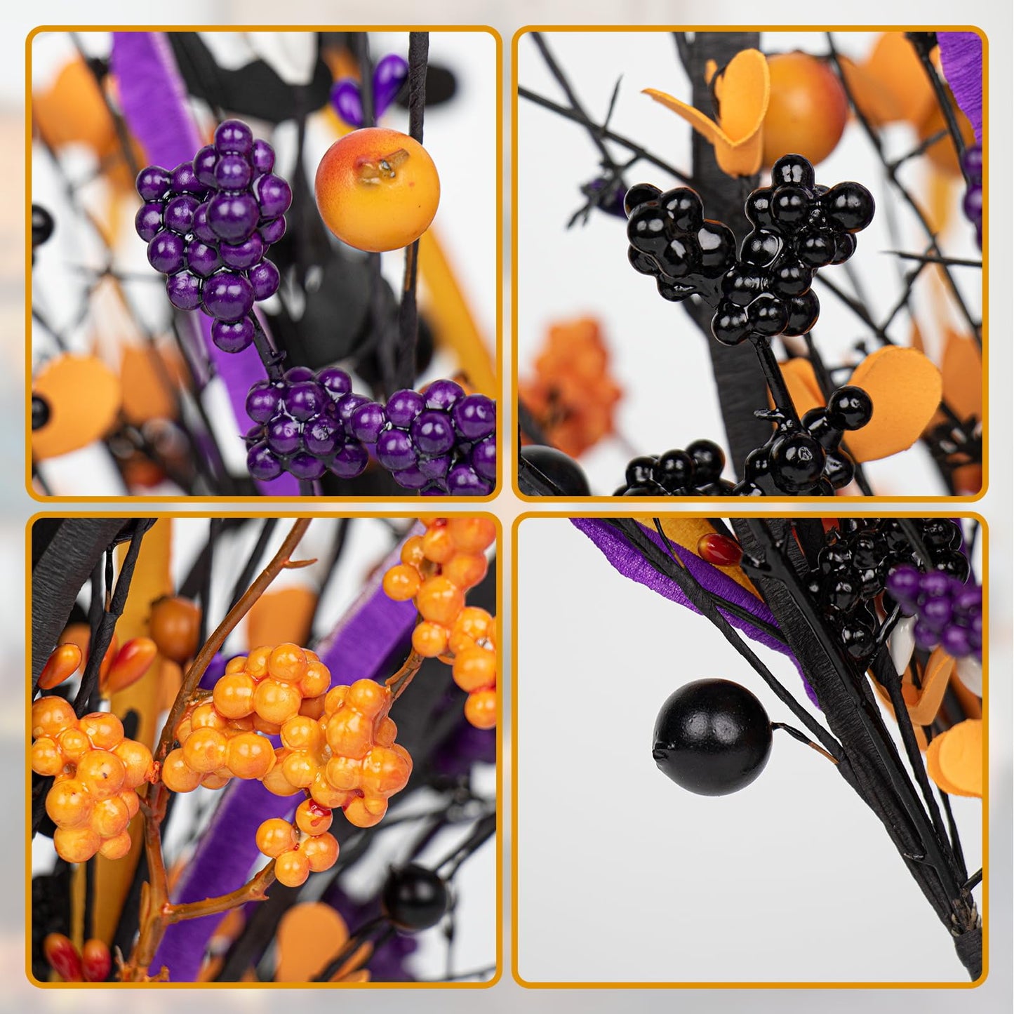 Yawwind 6 PCs Halloween Flowers Artificial 17 Inches Black Halloween Stems with Berry Branch Gothic Floral Picks for Vase Flower Arrangement Home Party Thanksgiving Harvest Decor
