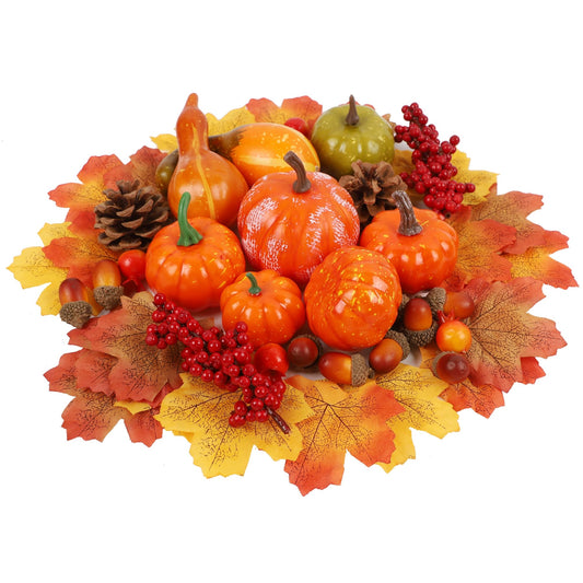 winemana 57pcs Fall Decorations for Home - Small Pumpkins for Decorating with Fake Leaves, Gourds & Pinecones -Thanksgiving Decor for Table Centerpiece Indoor Room Autumn Harvest Decor