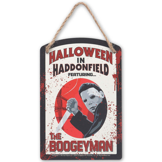 Open Road Brands John Carpenter's Halloween in Haddonfield Hanging Metal Sign - Scary Halloweeen Movie Decor for Home Decorating