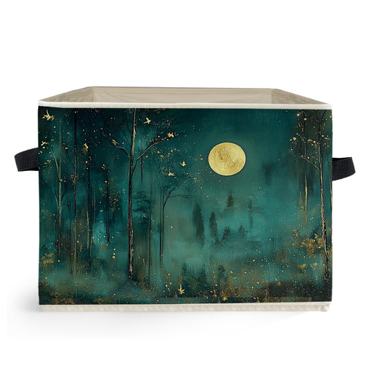 Ghoaoivo Dark Enchanted Forest Full Moon Storage Box Bins, Mystical Moonlit Night Forest Collapsible Storage Basket Organizer for Bedroom Laundry Room Home Clothes Books, Decor for Room