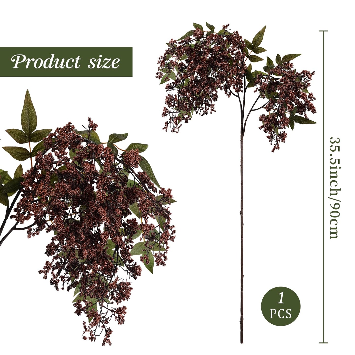 Miaikoe 1 Pcs Artificial Berry Stem 36" Realistic Flowers Picks Branches Faux Stem Spray DIY for Holiday Seasonal Farmhouse Mantel DIY Home Decorations (Dark Brown)