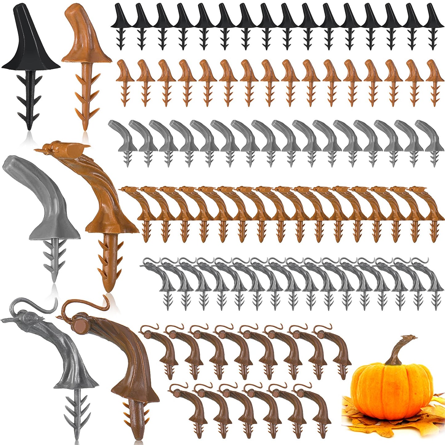 Maitys 96 Pcs Thanksgiving Fake Pumpkin Stems Plastic Pumpkin Stems for Crafts DIY Harvest Supplies Artificial Crafts for Halloween Thanksgiving Decoration