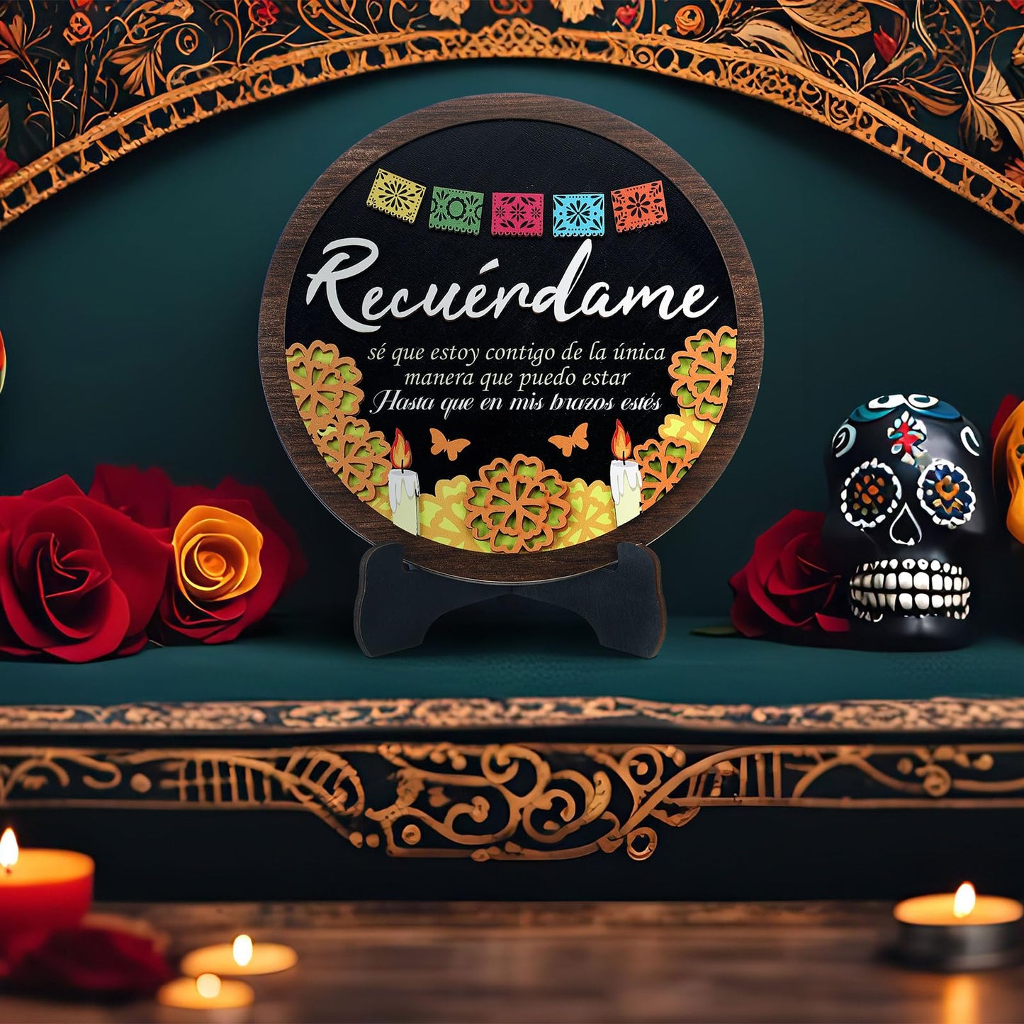 Bucherry Day of the Dead Decorations Altar Dia De Los Muertos Wood Ofrenda De Muertos Decorations with Stand Remembrance Supply for Halloween Mexican Day of the Dead Party Decor