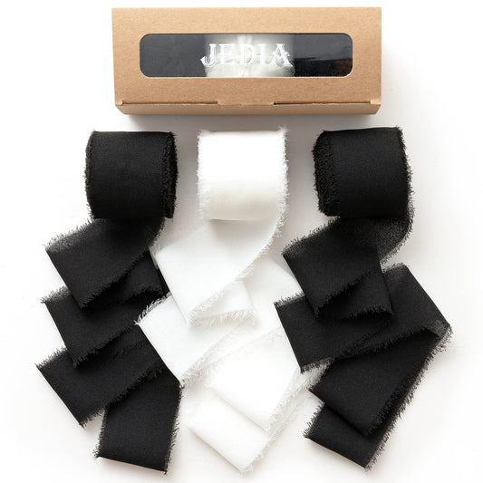 JEDIA Halloween Ribbon, 3 Rolls Black Chiffon Silk Ribbons, 1.5" x 7Yd Ribbon Set for Gift Wrapping, Wedding Invitations, Bouquet Wrap, Bridal Bouquets, DIY Crafts