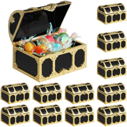 Veemoon 12 Pack Pirate Chest Storage Boxes Plastic Mini Treasure Chests 2.95X2.12X1.96In Waterproof Decorative Pirate Sugar Box for Party Favors Cake Decorations and Kids Pretend Play