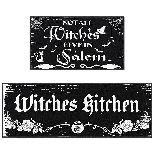 Ceenna 2 Pack Halloween Kitchen Rugs and Mats Anti Fatigue Witch Kitchen Floor Mats Farmhouse Gothic Home Decor Non Slip Witchy Bathroom Mat Gothic Halloween Decorations for Door Home Floor Decor