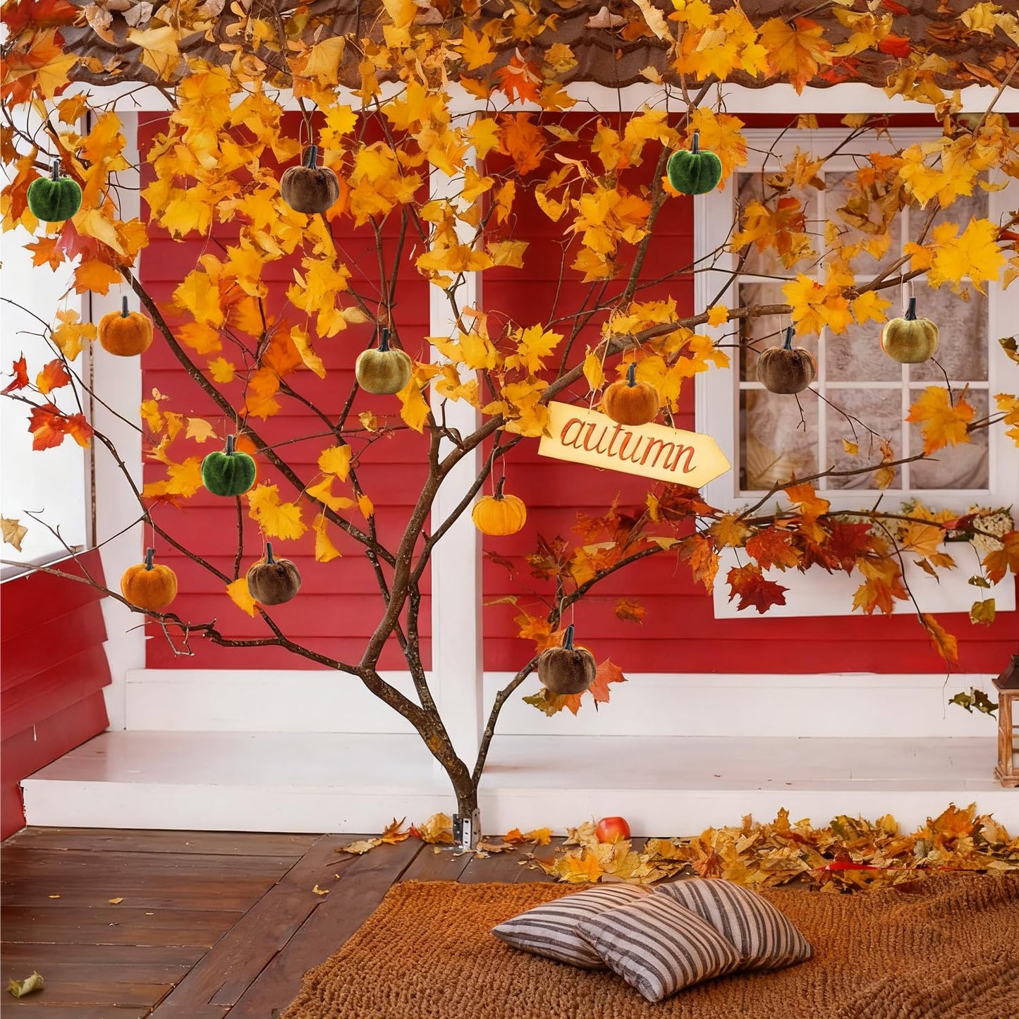 Fall Tree Ornaments Hanging Pumpkins, 12Pcs Velvet Pumpkins Thanksgiving Tree Decorations and Ornaments, 1.7" Mini Fabric Pumpkin Fall Decor for Thanksgiving Halloween Christmas (12 Pcs)