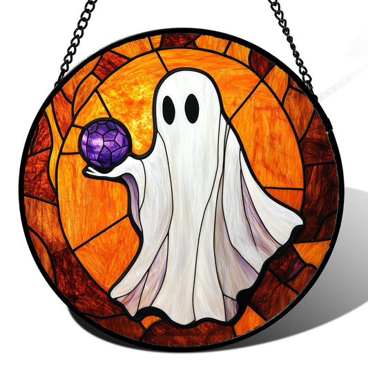 AMDERVEN Stained Glass Window Hanging - Halloween Decorations Ghosts Vampire Suncatcher for Doors Garden Indoor Funny Spooky Sun Catchers Gothic Decor Horror Gifts for Women Men Friend 9.8 in