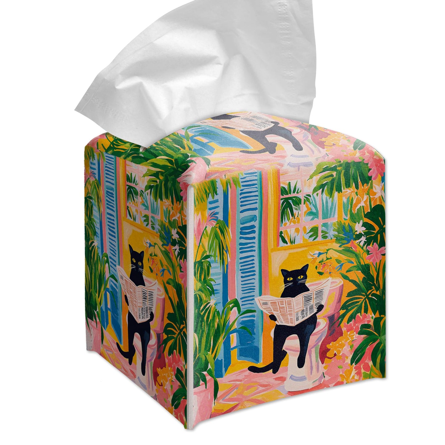 RWWNONW Vintage Black Cat Newspaper Tissue Box Cover Square