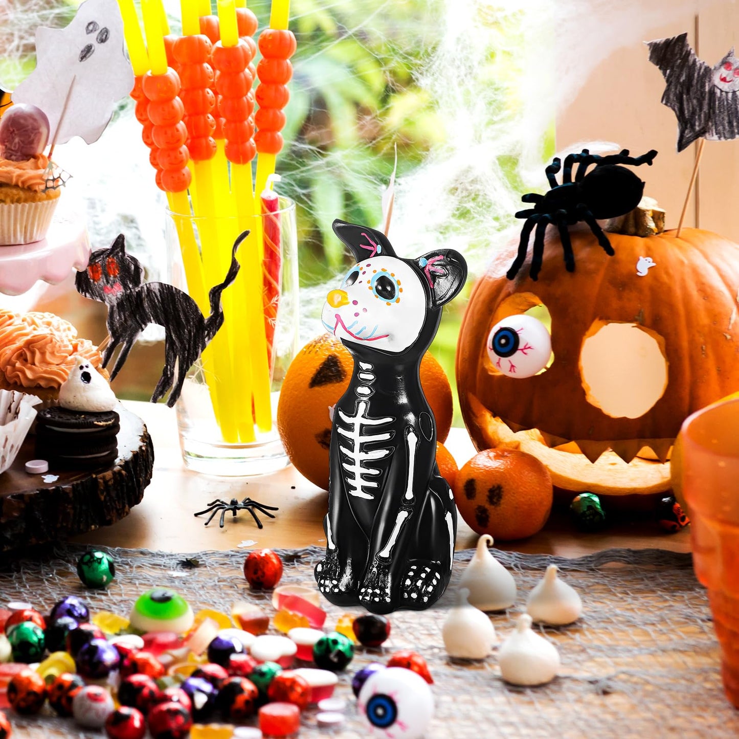 TOYANDONA Day of The Dead Dog and Cat Figurine, Halloween Statue Sugar Skulls Animal Statue Resin Crafts Skeleton Sculpture for Halloween Home Desk Decorations (Day of The Dead Dog)