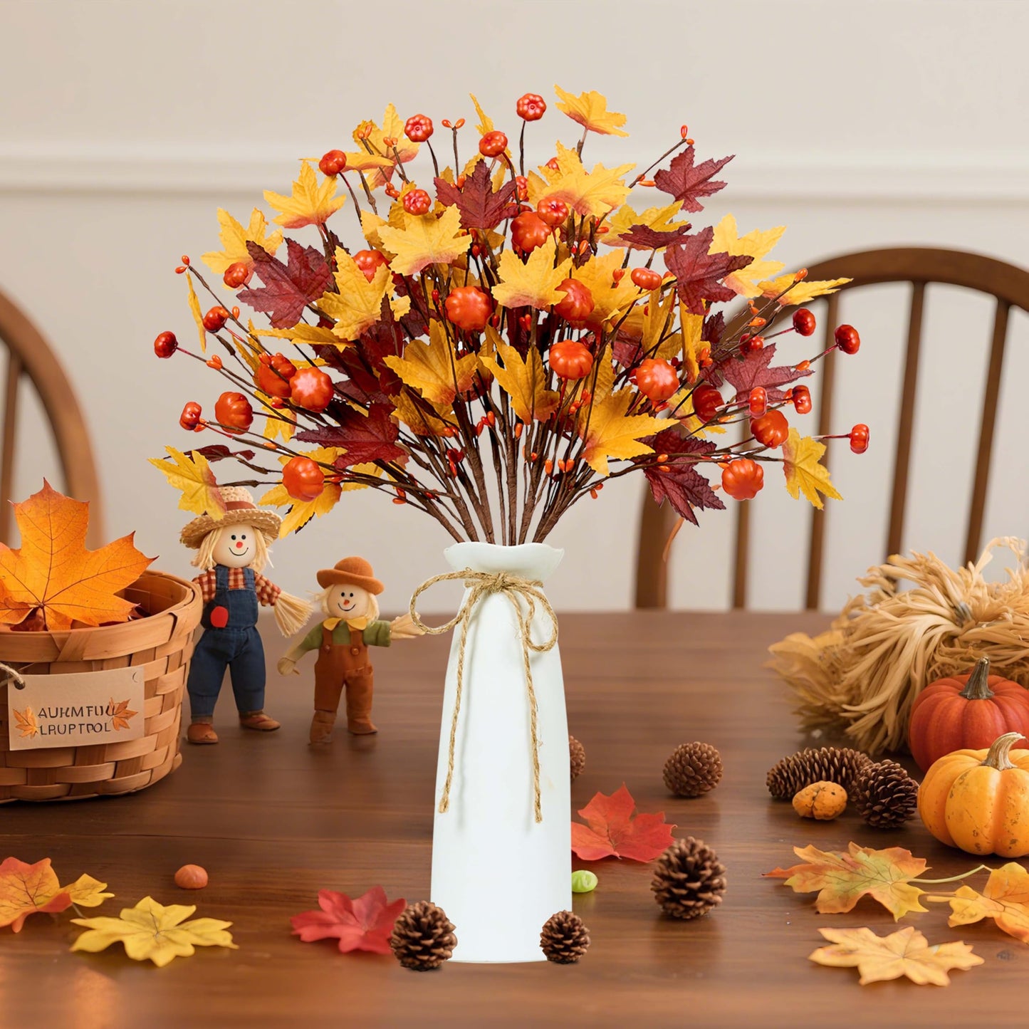 WSTPUPU Artificial Fall Stems10 PCS Fall Floral Picks 17Inch Autumn Berry Stems with Maple Leaves Suitable for Dining Tables Vase Center Decoration Thanksgiving and Harvest Festival