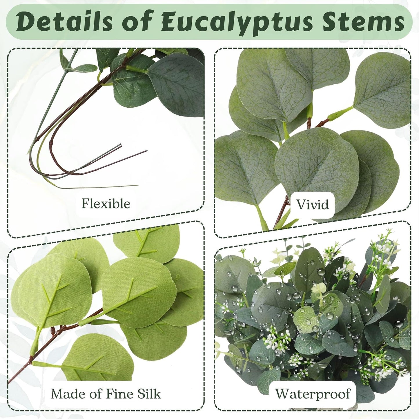N MAGEAN Eucalyptus Leaves Stems 30 PCS, 4 Kinds Mixed Artificial Greenery Stems for Wedding Decor Vase Floral Arrangement Centerpiece