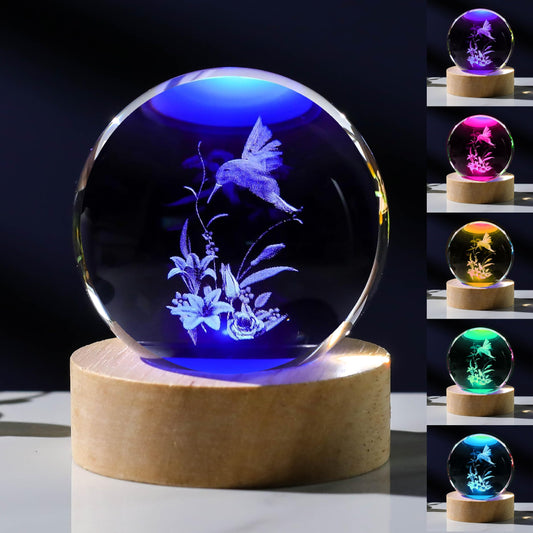 Precious Memorial 3D Hummingbird Gifts for Women Crystals Ball 80mm- Hummingbird Figurines Decor Glass Animals Figurine Hummingbird Stuff for Room Birthday for Best Friend Lovers Keepsake Paperweight