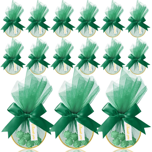 CPEGHDVM 50Pcs Organza Gift Bags, Christmas Thank You Gift Bags with Bow, Jewelry Pouches with Drawstring for Wedding Halloween Christmas Party Favor, 5.9 * 2.7in (Green)
