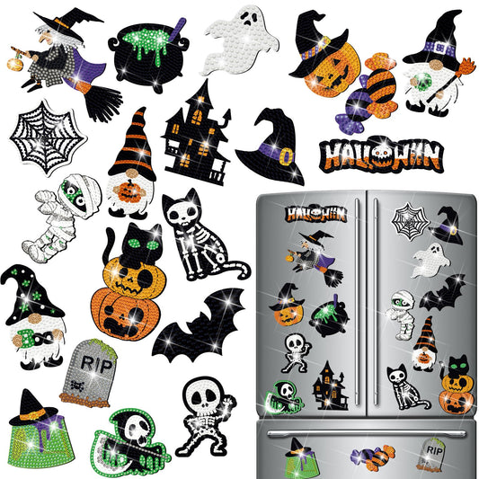 Zonon 20 Pcs Halloween Diamond Painting Refrigerator Magnets Diamond Art Kits Fridge Magnets Sticker for Fridge Whiteboards Car Mailbox Decor Halloween DIY Craft