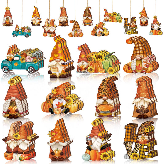 FairySandy 36 Pcs Fall Tree Decorations and Ornaments Thanksgiving Gnomes Wooden Hanging Ornaments Pumpkins Leaves Flowers Autumn Decorations for Holiday Party Supply(Vintage Style)