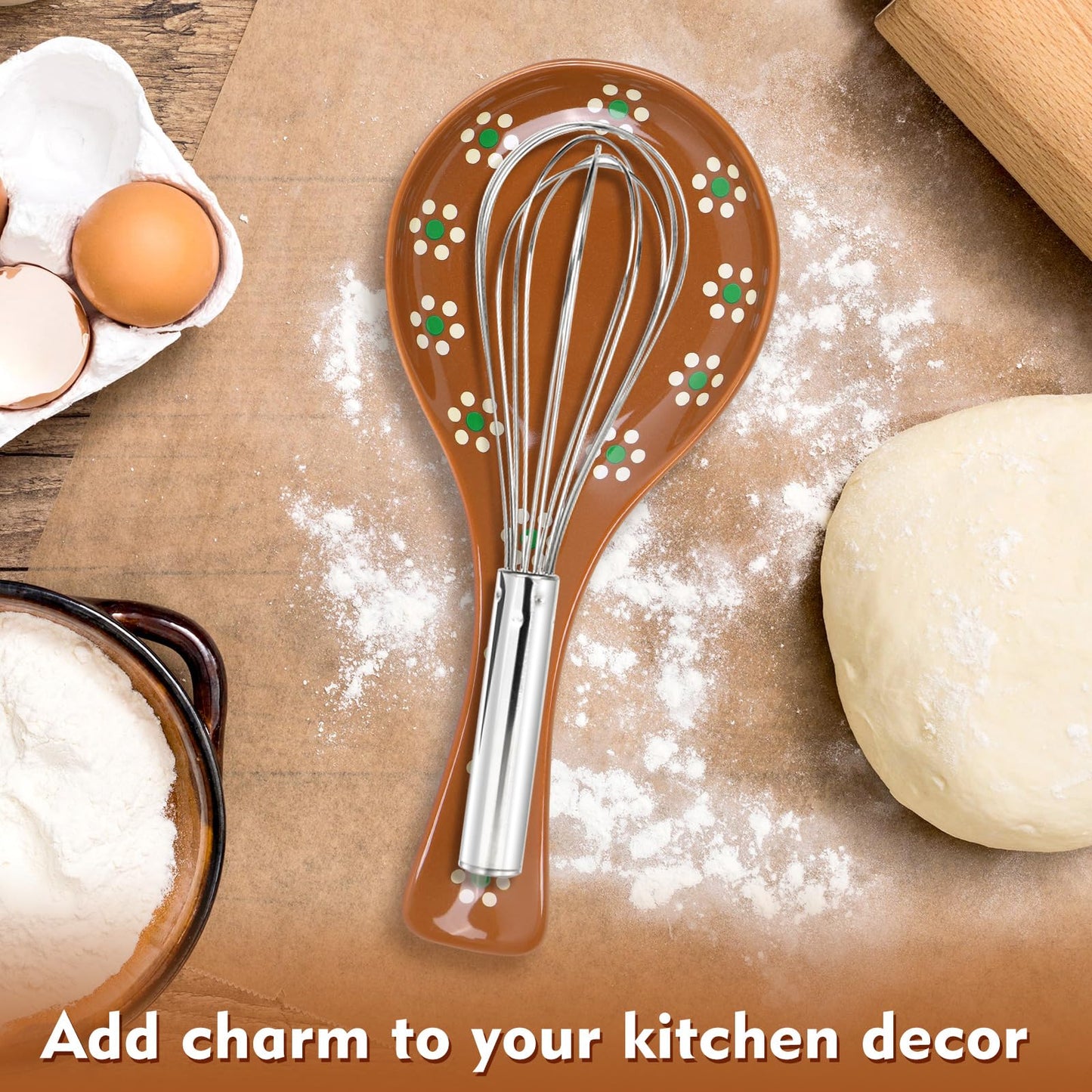 FYSUIMU Cielito Lindo 8.7 Inch Ceramic Spoon Rest for Kitchen Counter & Stove Top Brown Mexico Fiesta Cooking Spoon Holder for Utensils Home Decorations