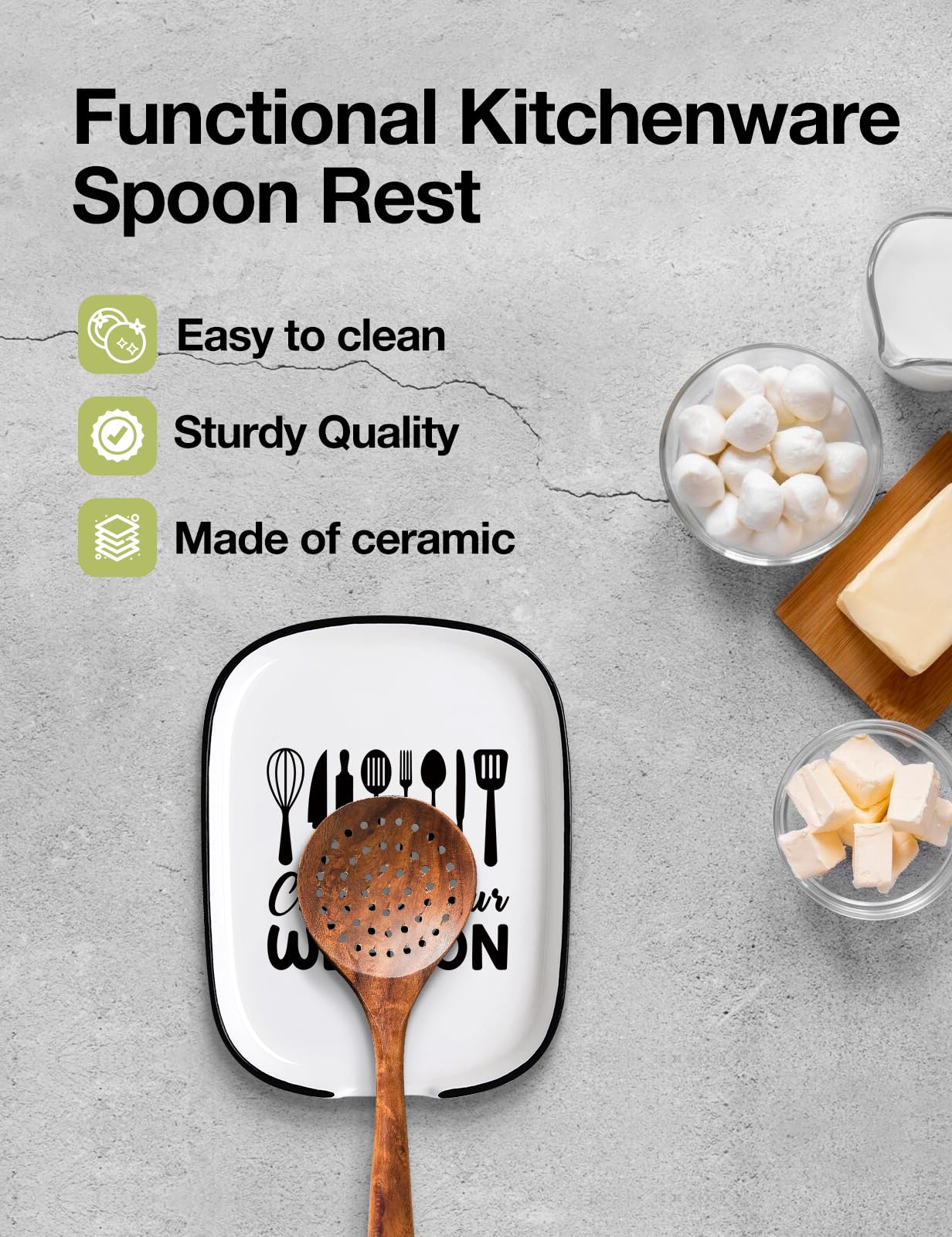 Funny Large Spoon Rest for Stove Top Kitchen Counter, Ceramic Spoon Holder Choose your Weapon, Farmhouse Kitchen Utensil Rest Decor Accessories for Cooking Lovers