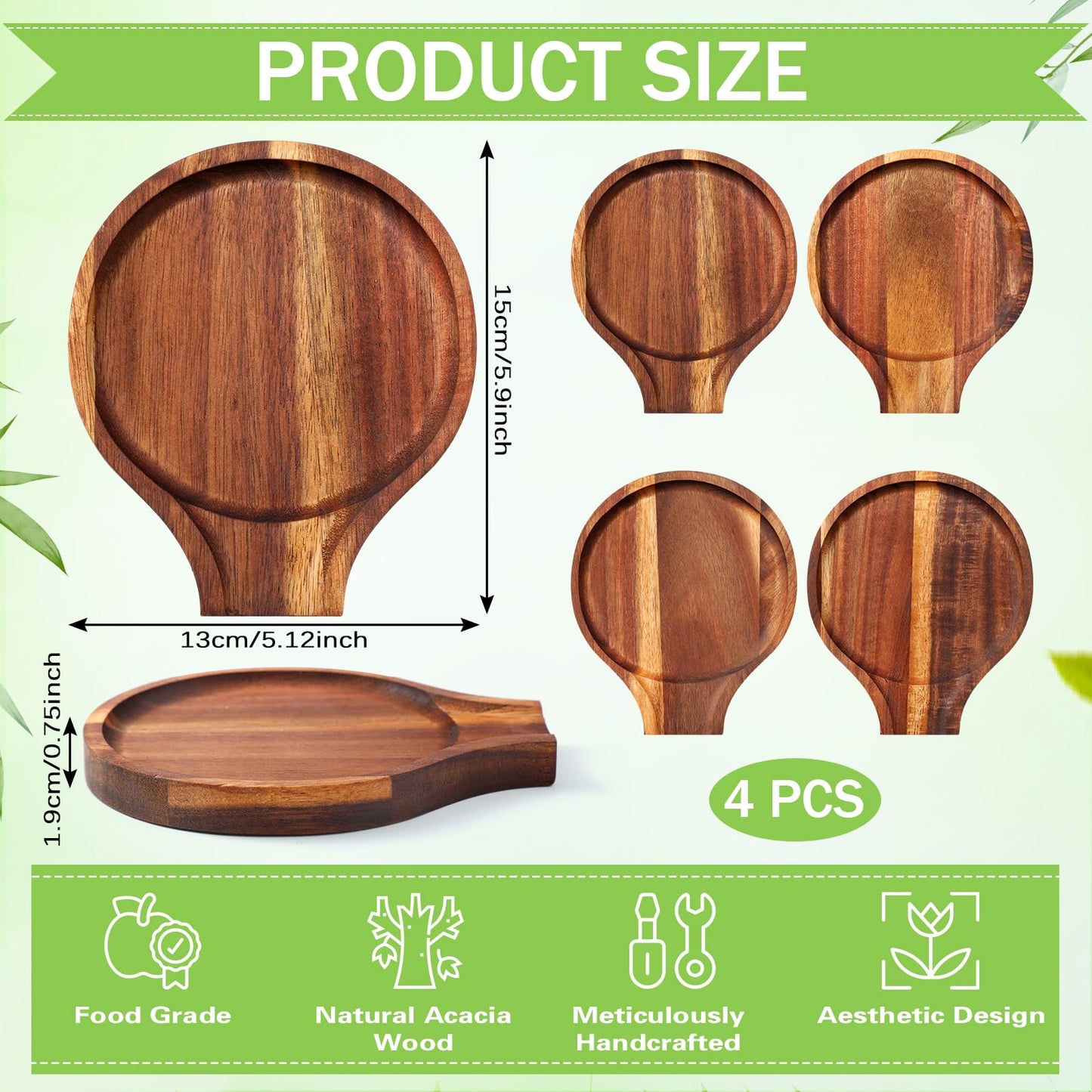 Honeydak 4 Pcs Acacia Wood Spoon Rest for Stovetop Handmade Smooth Wooden Kitchen Spoon Holder for Ladles Tong Cooking Accessories Housewarming Gifts(Retro Style)