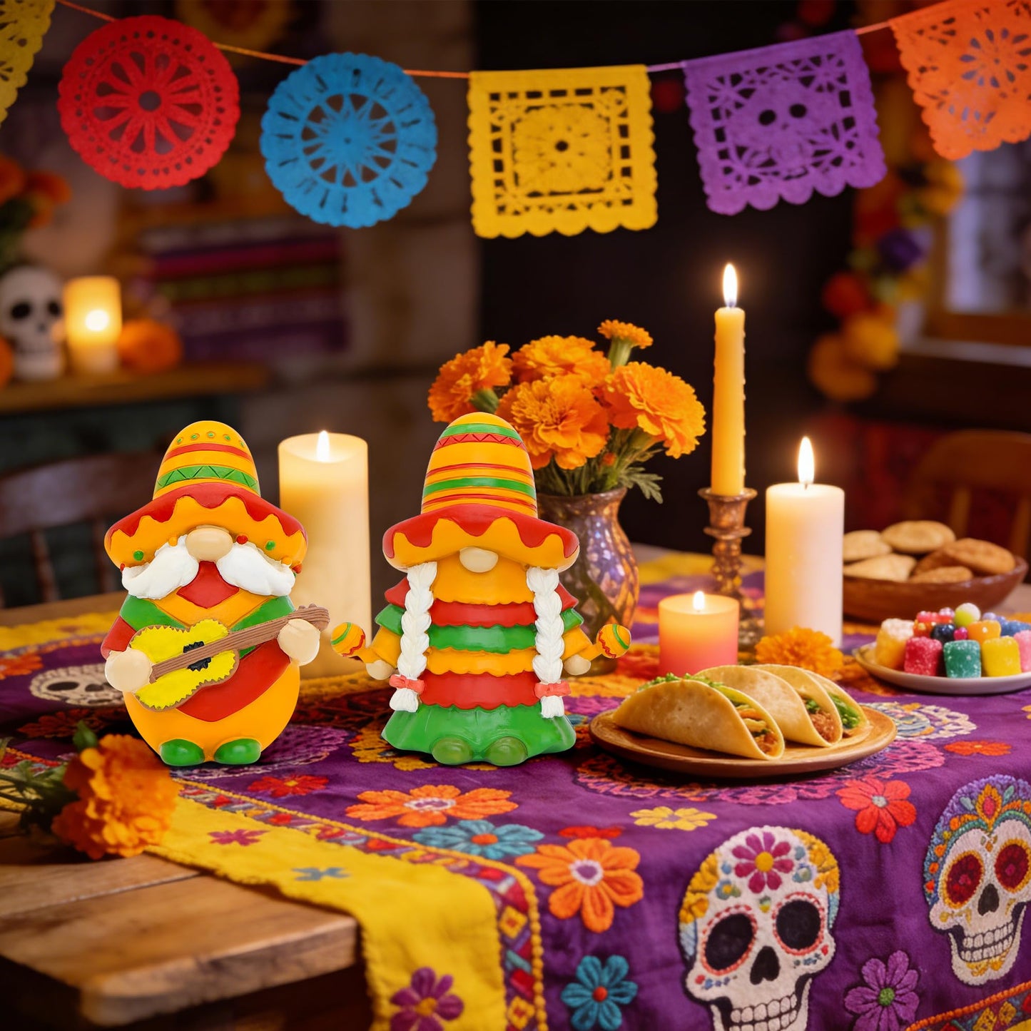 Uniboho Cinco de Mayo Decorations Cinco de Mayo Gnomes Fiesta Gnome Mexican Taco Tuesday Home Kitchen Tiered Tray Decorations