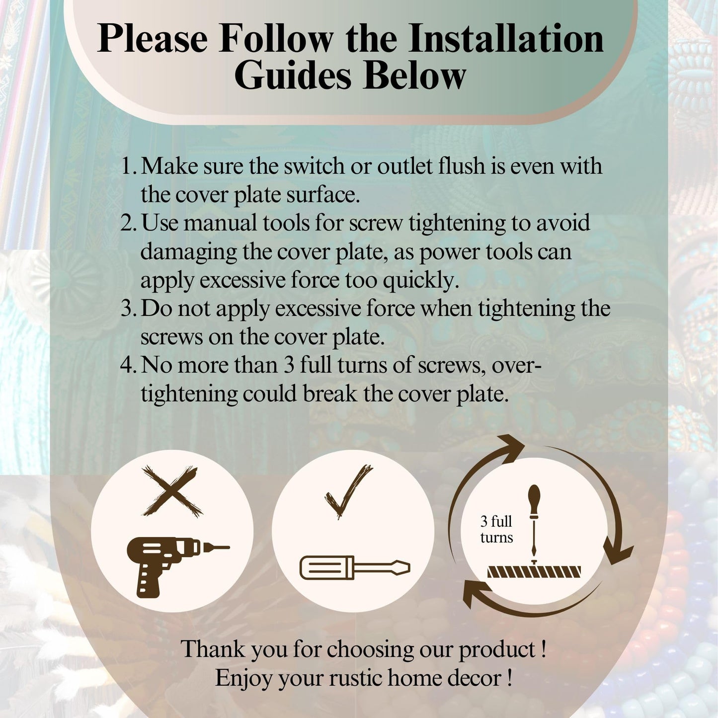 Double Outlet Cover Decorative Wall Plate - 1-Gang Light Switch Cover in Southwest Tooled Leather and Hand-Painted Faux Turquoise Gemstone Design - Southwestern & Native American Inspired Home Decor