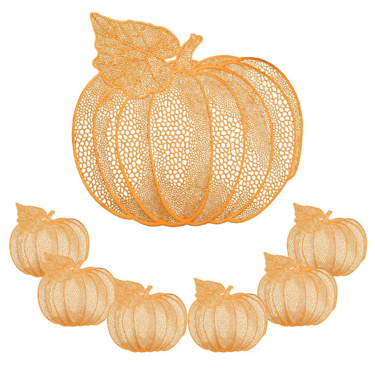 Qancesd Fall Pumpkin Placemats, Set of 6 Halloween Thanksgiving Placemats, Autumn Harvest Place Mats Home Table Decorations, Orange
