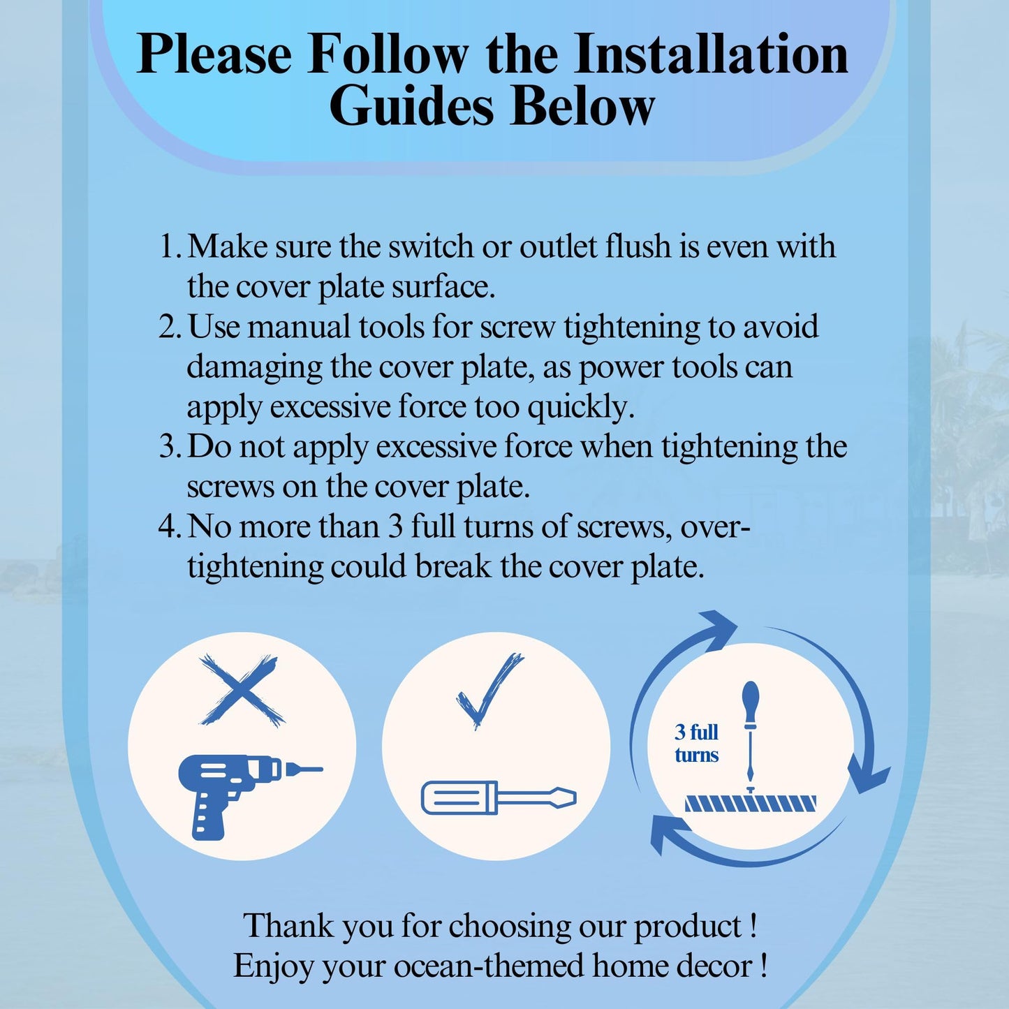 Nautical Duplex Outlet Receptacle (1 Gang) Wall Plate with Sea Turtle and Ocean Waves Design, Coastal Home Décor and Beach Theme Outlet Cover
