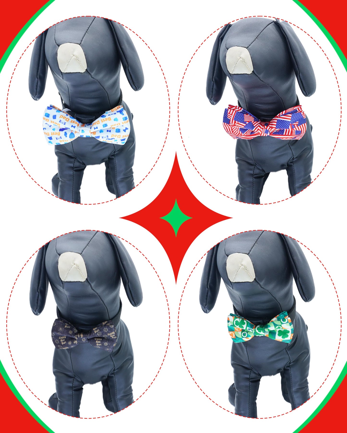 PET SHOW 10 Pack Holiday Small Dog Bowties Sliding on Collar