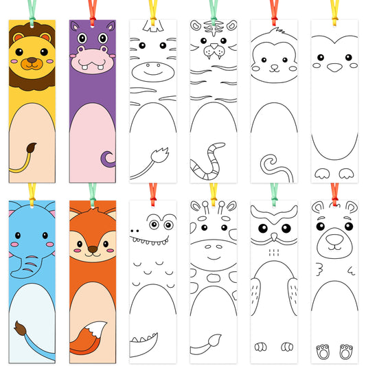 BZaber Spring Animals Colorful Bookmarks - 75P Coloring Your Own Lion Elephants Tiger Wildlife DIY Color Blank Bookmark Bulk Read Book Marks Tags Book Accessories Classroom Awards Birthday Gifts