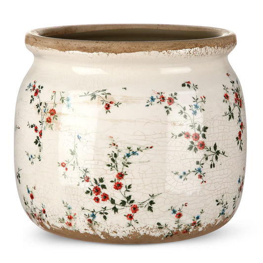 Ninehaoou Vintage Planter Large Ceramic Plants Pot Beige Red Rustic Floral Ice Crack Cottage Scroll Vase Flower Vase Pot Indoor Plants Home Kitchen Decor Farmhouse Antique Decorative Gifts