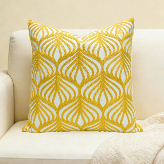 Slow Cow Embroidery Decorative Throw Pillow Cover Case for Couch Sofa Home Decor Modern Geometric Accent Pillow Cushion Cover 18 x 18 Inches Yellow