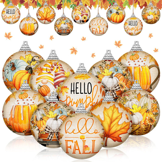 Outus 16 Pcs Thanksgiving Ornaments Ball for Tree Fall Autumn Ball Decorations Pumpkin Maple Leaf Hanging Ornament for Fall Harvest Autumn Home and Holiday Party Supplies