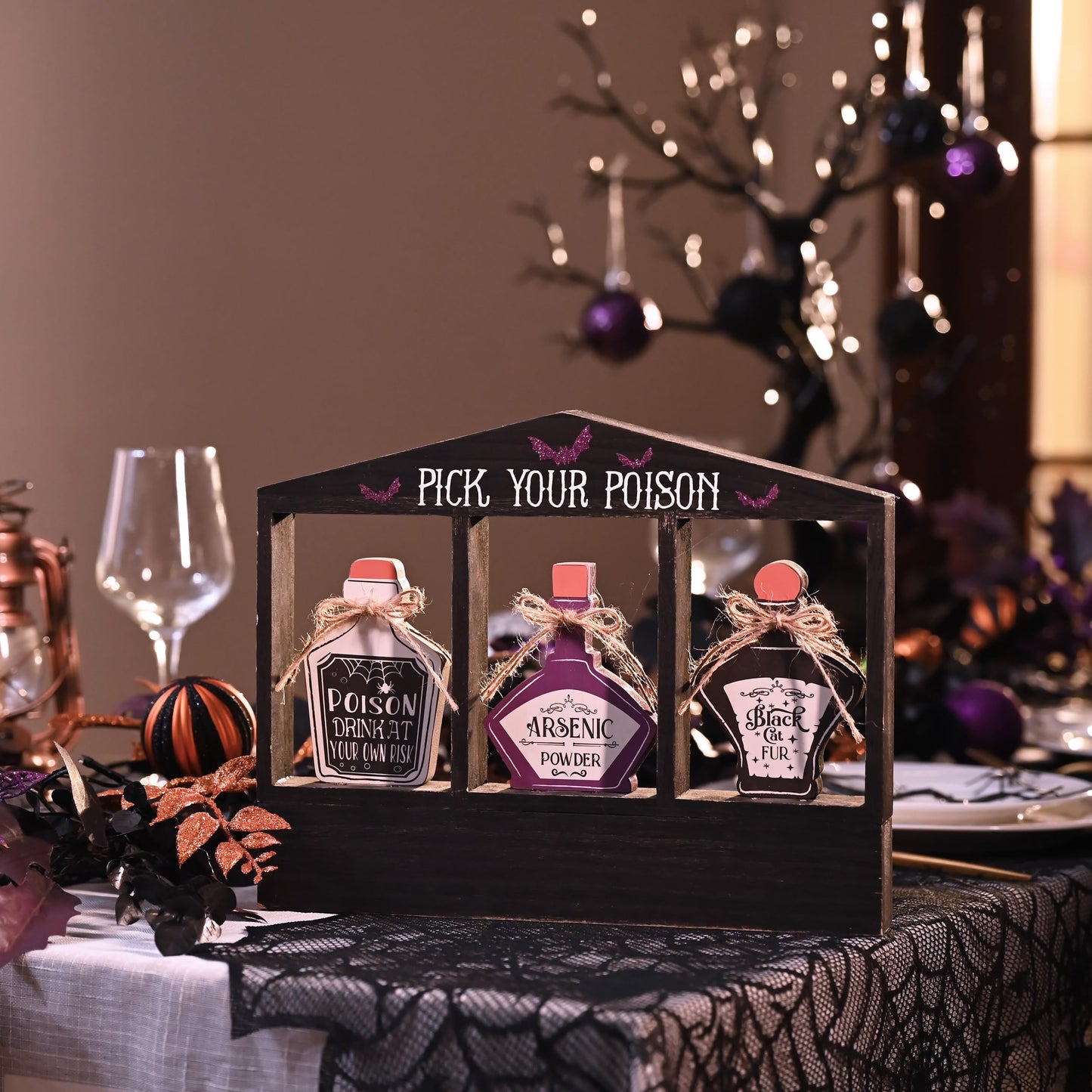Valery Madelyn Halloween Decorations Indoor with Purple LED Lights, Lighted Spooky Halloween Decor Pick Your Poison Rusitc Farmhouse Tabletop Sign, Witch Decorations for Home Party Office, 12 Inch
