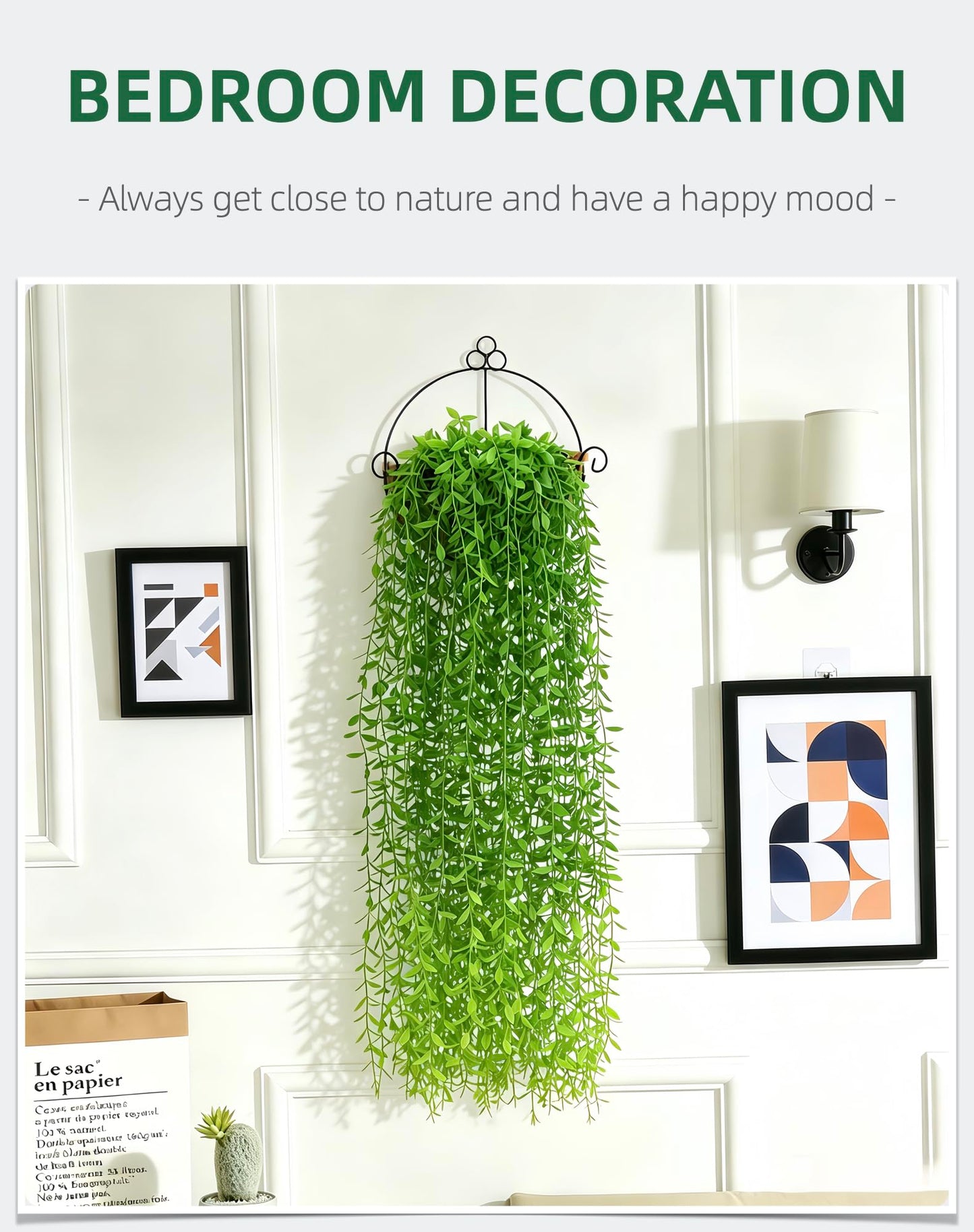 Awsyhom 5 Pack Artificial Hanging Willow Vine (3.3ft) - Fake Greenery Plants for Indoor/Outdoor Decor, Wedding & Photography - Green Tail Design (No Basket Included)