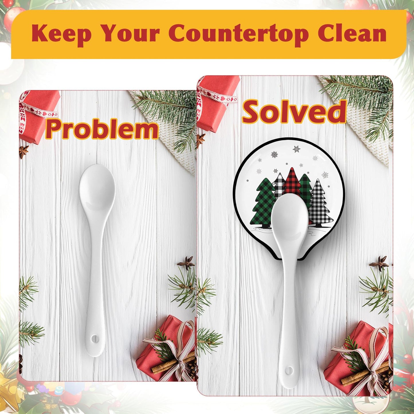 2 Pcs 3.8 Inch Christmas Spoon Rest Mini Red Green Plaid Xmas Tree Truck Small Coffee Spoon Holder For Winter Xmas Coffee Stirrers Teaspoon Bar Coffee Station Accessories