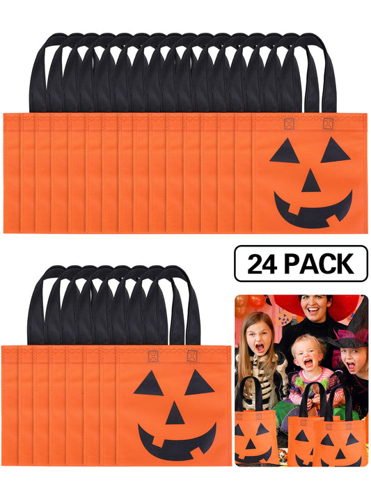 Boao 24 Pieces Halloween Lantern Pumpkin Tote Bags Non Woven Candy Bags for Halloween Party(12 x 12 Inch)