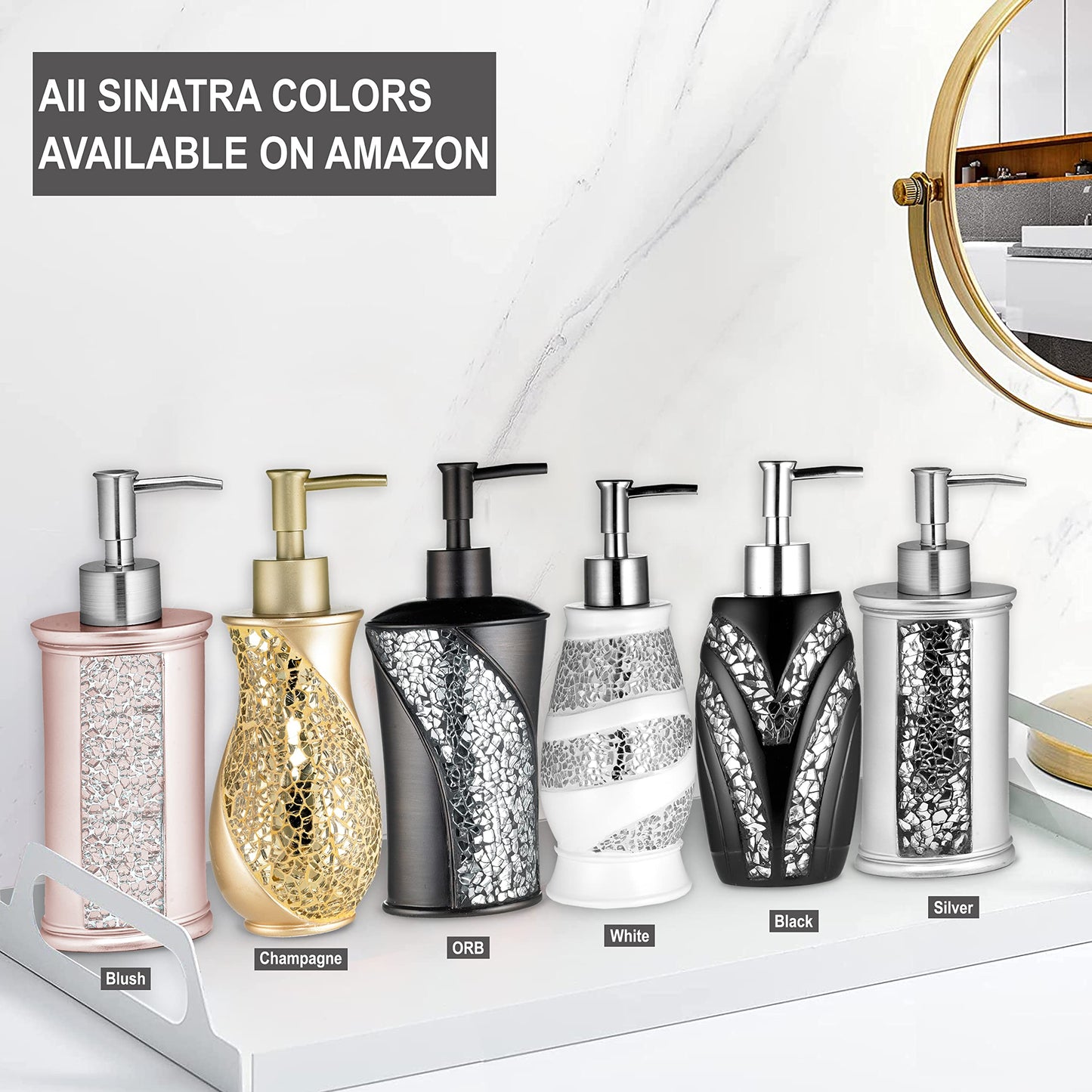Zahari Home Sinatra Soap Dispenser/Lotion Pump Unique Design Bling Glass Mosaic Décor, Gold